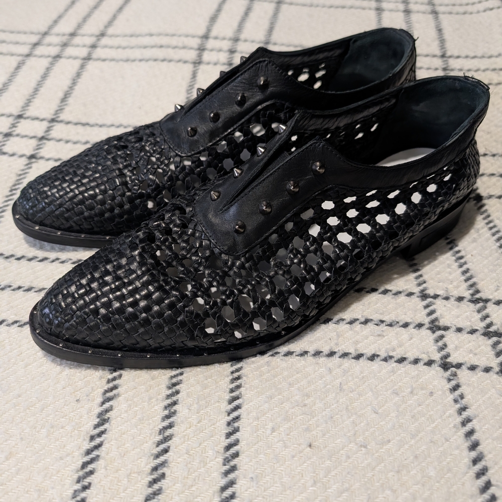 Freda Salvador Black Woven Leather Flats